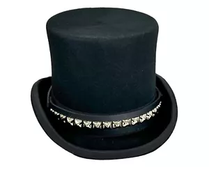 Goth Top Hat Studded Leather Hat Band Vintage Wool Victorian Mad Hatter Top Hat - Picture 1 of 13