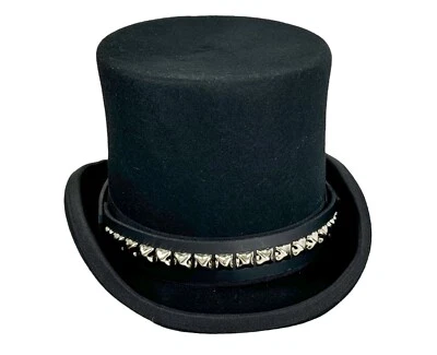 Goth Top Hat Studded Leather Hat Band Vintage Wool Victorian Mad Hatter Top Hat - Image 1 of 4