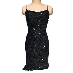Vintage Y2K 90s Wet Seal Slip Dress Black Glitter Hi-Lo Goth Fairy Whimsigoth - Picture 1 of 7