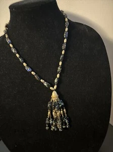 Rare Vtg Trifari Suspended Animation Necklace Black Millifiore Art Bead Tassel - Picture 1 of 6