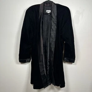 Patra Vintage Black Velvet Long Open Front Evening Jacket Satin Lapel Size XL - Picture 1 of 8