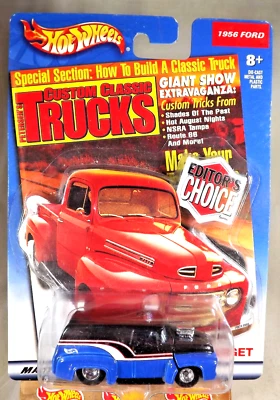 Camiones clásicos personalizados Hot Wheels 2000 elección del editor 1956 Ford azul con RealRider Foto 1 de 4