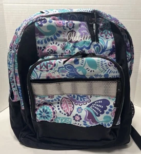LLBean Blue & Black Floral Backpack Multiple Pockets Personalized “Olivia” READ - Picture 1 of 22