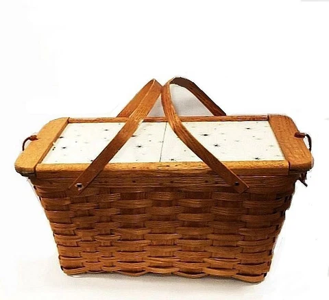 Oak picnic basket. Vintage Mid Century atomic design.  with slide-out doors Cover