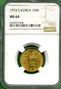 KOREA  1974  10 WON   NGC MS 64 - Picture 1 of 2