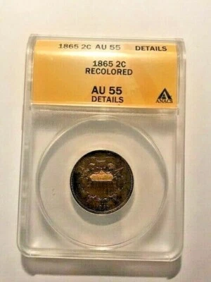 1865 Two Cent Piece ANACS MS-55 Details Recolored #15773 - Image 1 of 4