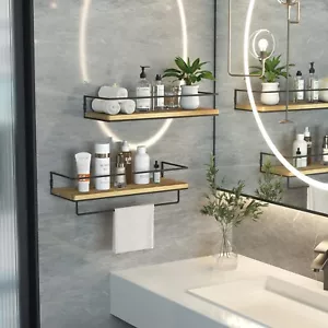 Mensole Cucina Bagno con Portasciugamani Parete Galleggianti Marrone Chiaro Ripiani Set 2 - Foto 1 di 2