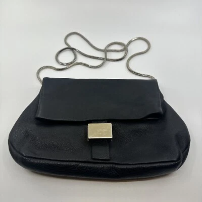 & Other Stories Black Leather Fold Over Cross Body Bag Pebbled ITALY - Image 1 of 4