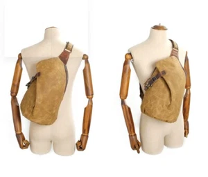Mens Boy Crossbody Bag Casual Daypacks Sling Backpack Waxed Canvas Crossbody Bag - Picture 1 of 22