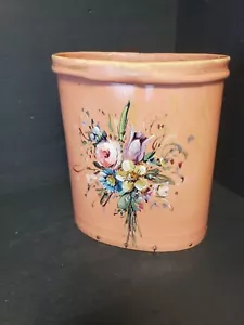 Vintage Decoupage Pink Trash Can - Hand-Painted Floral Design, Shabby Chic - Picture 1 of 7