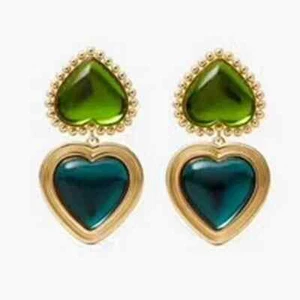 Tory Burch Green & Blue heart drop clip on earrings. Retail $198 - Picture 1 of 5
