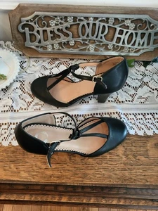 Black T strap Retro Inspired Heels Round Toe 3.5 inch Heel sz 7 Retro NWOT - Picture 1 of 5