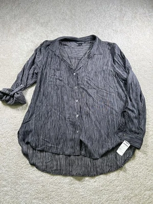 Rock & Republic Shirt Womens Medium Gray Black Striped Button Up Blouse Top NWT - Image 1 of 4