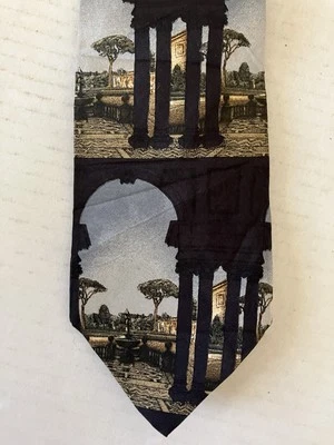 Structure Men's Necktie Tie Silk Satin Italian Portico Views Made USA 57" - Image 1 of 4