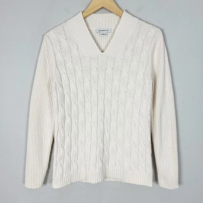 Suéter Pescador Algodón Liz Claiborne Vintage Marfil Acanalado Talla Grande Para Mujer Foto 1 de 4