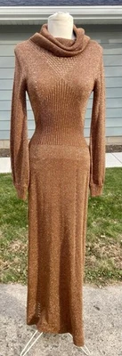 Maxi Vestido WENJILLI Vintage Años 70 Metálico Tejido Cobre Talla 7/8 Foto 1 de 4