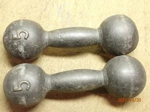 VINTAGE 5 LBS POUND GLOBE END STYLE DUMBBELL SET IRON BEST OFFER - Picture 1 of 5