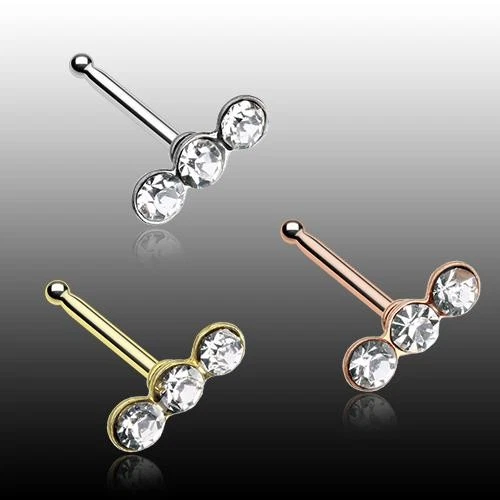 Anillo Triple Lineal Gema Nariz Hueso Oro Rosa Plata Transparente Circonita cúbica 20g 7mm Forma de L Foto 1 de 1