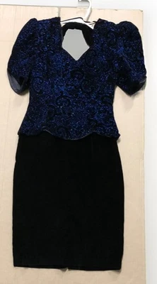 Vestido De Colección Scott McClintock Negro Terciopelo S Azul Brillo Espalda Abierta Manga Hinchada Foto 1 de 4