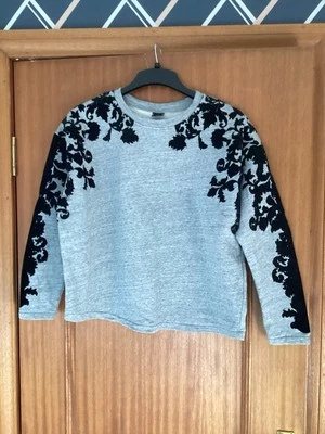 Zara Grey Boxy Sweatshirt With Black Velvet Appliqué Size L. - Image 1 of 2