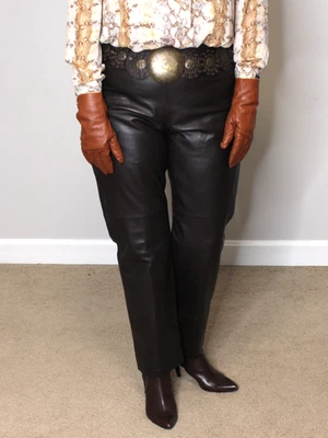 Pantalones de cuero para mujer marrón 16 pantalones suaves vintage años 80 90 cónicos mafia esposa raro Foto 1 de 4