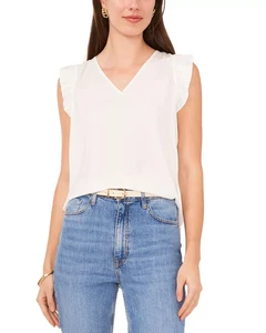 VINCE CAMUTO Women's Top Sz S Pleated Flutter Sleeve - Picture 1 of 5