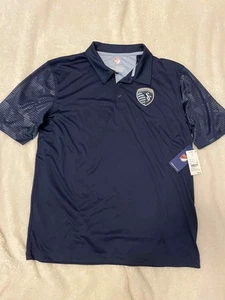 Men’s Kansas City Sporting MLS Soccer Stripped Antigua Polo Medium New With Tags - Picture 1 of 15