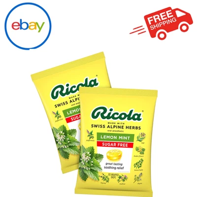 Gotas de menta de limón sin azúcar Ricola - 210 pastillas para aliviar la garganta diarias Foto 1 de 3