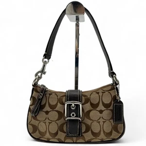 Borsa a tracolla Coach 6362 Hampton Signature marrone baguette fibbia patta usata - Foto 1 di 12