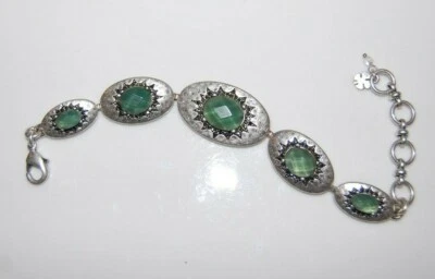 ELEGANT LUCKY BRAND COUTURE GREEN ACRYLIC STONE SILVERED STATEMENT LINK BRACELET - Image 1 of 4