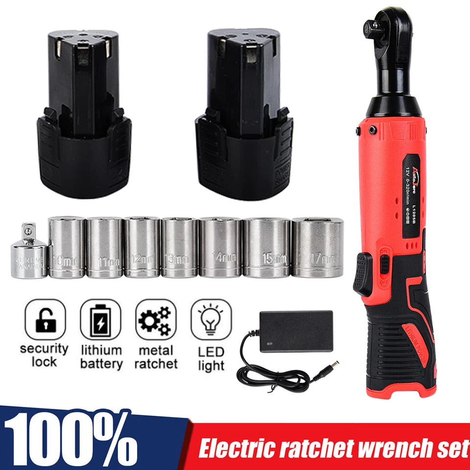 AUTOJARE 3/8" Cordless Ratchet Wrench,Ratchet Tool Kit With 2 Li-Ion batteries 7 Sockets