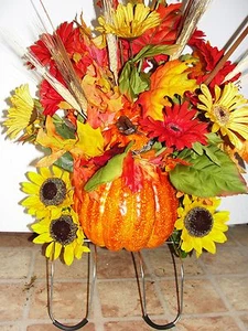 Pumpkin Thanksgiving Tombstone Saddle Cemetery Grave Ebay Silk Flowers Custom - Picture 1 of 1