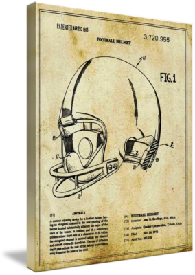 Холст искусство - футбольный шлем патент чертеж желтовато-коричневый на Тони Рубино, 3 размеров - Изображение 1 из 4