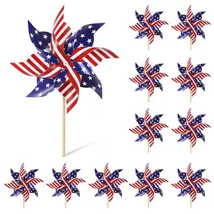 Wind Spinners Outdoor 12Pcs American Flag Patriotic Pinwheels Red White - Picture 1 of 6