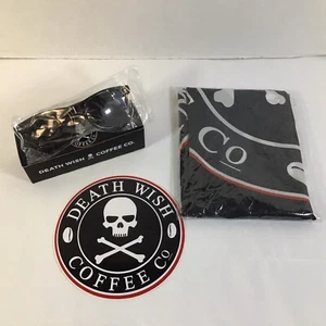 Death Wish Coffee Co Black Logo Skelton Bones Bandana Sunglasses Sticker NEW - Picture 1 of 6