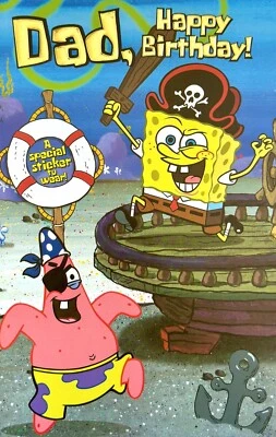 Spongebob BIRTHDAY Card & Sticker FOR BEST DAD LAND OR SEA by American Greetings - Image 1 of 4