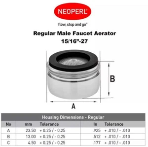 Neoperl 1.2 GPM Faucet Aerator Chrome Finish Male 15/16"-27 - Picture 1 of 6