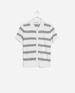 Madewell Sweater Women XS Ivory Stripe Polo Knit Tee NWT $75 MSRP Classic Preppy - Picture 1 of 10