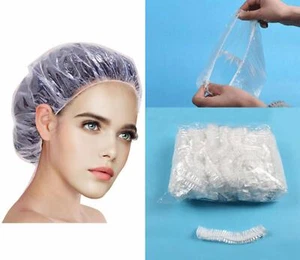 100 Pack Disposable Shower Caps Waterproof Polythene Hair Bath DIY Travel - Picture 1 of 1