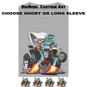 Ford 1930's T Bucket Year Model Racing Dude Hot Rod Cartoon Car Gray T Shirt - Picture 1 of 7