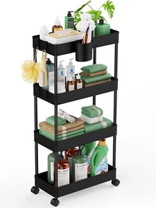 Slim Rolling Storage Cart 4 Tiers Bathroom Organizer Utility Cart Slide Out Stor - Picture 1 of 7