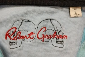 Robert Graham Men's L Large Classic Fit Baby Blue Polo Skulls Knowledge... - Picture 1 of 10