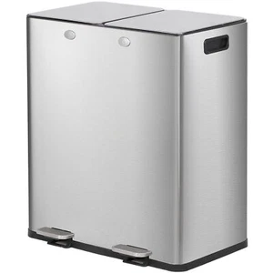 2×8 Gal Dual Trash Can Double Compartment Trash Garbage Can for Kitchen Silver - Picture 1 of 24
