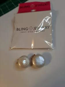 Freshwater Pearl Clip On Flat Ball Stud Earrings Sterling Silver New - Picture 1 of 4