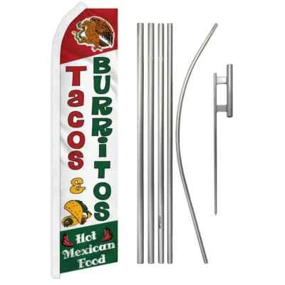 Tacos & Burritos Swooper Flutter Feather Advertising Food Flag & Pole Kit - Image 1 of 4