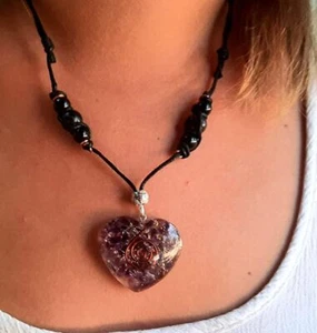 EMF 5G Shielding Orgone Heart Calming Necklace with Shungite & Black Tourmaline - Picture 1 of 5