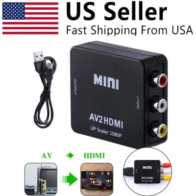 RCA to HDMI Converter Composite AV CVBS Video Adapter 1080p Wii NES SNES USA - Image 1 of 4