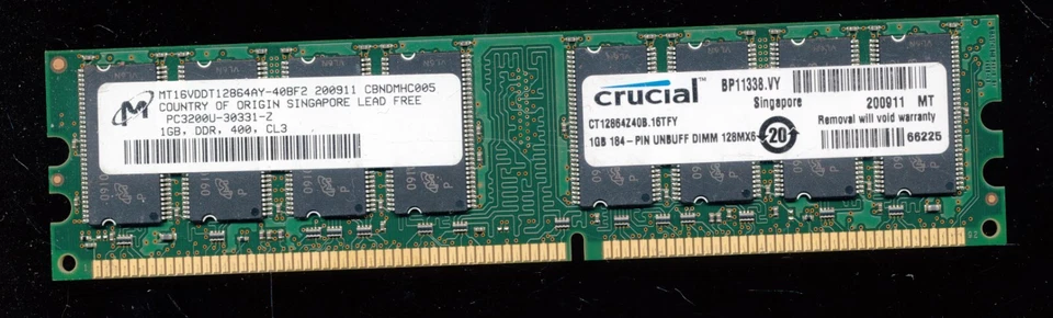 Crucial 1GB DDR400 PC3200 RAM non-ECC Micron Chips - Image 1 of 1