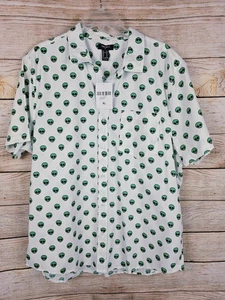 Forever 21 Men's Alien Print Short Sleeve Button Down Shirt Size XL - Picture 1 of 5