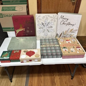 Lot of 9 Holiday Style Hotstamp Print Box, Empty Christmas Sturdy Gift Boxes NWT - Picture 1 of 11